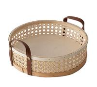 Vassoio da portata in rattan con manici, cornice in legno per intrattenimento e decorazione, centrotavola rustico vintage o portacandele