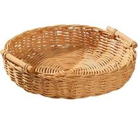 Vassoio da Portata in Rattan Fatto A Mano, Cestino per Il Pane Rotondo in Rattan con Manici Cestini da Portata Decorativi in Vimini Naturale per Cene di Cracker E caffè Colazione, 26 X 6.5CM