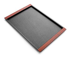 Vassoio da portata per mangiare grande in plastica per servire cibo vassoi neri rettangolari antiscivolo superiore e inferiore con manici facili da impugnare cena bevande tè feste (43 x 30 cm)