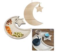 Vassoio da portata Ramadan in legno naturale con decorazione luna e stella, pratico piatto per presentazione di dessert Eid e decorazione per la casa