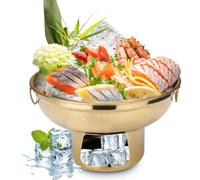 Vassoio da portata refrigerato in acciaio inox per feste, 8.6 In Ice Chilled Party Platter Hotpot with Ice Underneath, Cold Food Buffet Server Container Dish for Fruit Salmon Snack Shrimp Gold