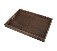 Vassoio da portata rettangolare in legno, realizzato a mano, con protezioni angolari in metallo, piatto decorativo rettangolare con manici ritagliati per la colazione (L 40 x 28 x 4 cm)