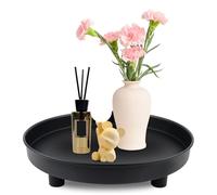 Vassoio da portata rotondo, nero, 23 cm, rotondo, in acciaio inox, piatto decorativo in metallo, organizer per candele, vassoio per il trucco dei gioielli