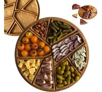 Vassoio da servizio puzzle con 8 scomparti rimovibili, vassoio rotondo in legno, set di 8 vassoi rustici irregolari per ricevimento, colazione, tavolino da caffè, regalo per appendere (L)