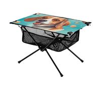 Vassoio da tavolo con simpatico cane marrone, estensibile, per spiaggia, vacanze, con borsa per riporre oggetti per cucina all'aperto e picnic