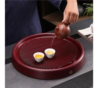 Vassoio da tè in legno massello Gongfu con drenaggio, display per kung fu, vassoio semplice per la casa, vassoio da portata per tè giapponese per casa e ufficio (rosso)