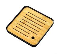 Vassoio da tè per servizio da tè cinese con scolapiatti e contenitore per l'acqua, realizzato in legno massello con finitura liscia lucida (nero A)