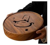 Vassoio da tè rotondo con bacino d'acqua integrale in vero legno di noce per una gestione efficiente dei liquidi durante il versamento (teiera zen)