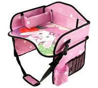 Vassoio da viaggio per bambini, in poliestere, con gomma asciutta e supporto per bicchieri, 43,6 x 33 x 25 cm, spallacci regolabili, pieghevole per seggiolino auto (rosa)