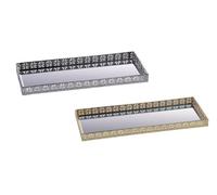 Vassoio Decorativo Casa in Metallo e Vetro Rettangolare Oro o Argento 40 x 16...