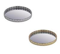 Vassoio Decorativo Casa in Metallo e Vetro Tondo Oro o Argento 25 cm 2 Colori