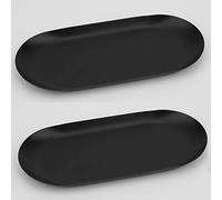 Vassoio decorativo in acciaio inox, set da 2 pezzi, lunghezza 20,5 cm, per gioielli, cosmetici, per bagno, piccolo vassoio portaoggetti ovale, nero opaco
