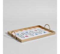 Vassoio decorativo in alluminio dorato con motivo floreale multicolore, lung. 37 cm