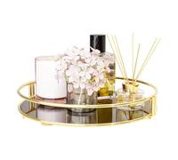 Vassoio Decorativo in Metallo Oro Rotondo-Vassoio Elegante per la Centrotavola-Porta Profumi da Camera -Organizzatore Vassoio Gioielli Cosmetici-Porta Candele-Acrilico Nero-Diametro 28 cm