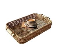 Vassoio Decorativo In Rattan: Maniglie Vassoio Di Rettangolare, Cesto Artigianale Di Conservazione Di Frutta E Verdura | Vassoio Di Rattan Naturale Per Tavolo Da Pranzo, Ex