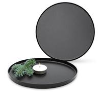 Vassoio decorativo per candele, in metallo, nero, 21 cm, set da 2 pezzi, rotondo, con bordo, piatto per candela, vassoio decorativo per Natale, Avvento, tavolo decorativo per regali, decorazione