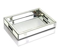 Vassoio decorativo rettangolare a specchio argentato, dimensioni 28 cm di lunghezza x 35,6 cm di larghezza x 5,1 cm di altezza, organizer a specchio con mano, vassoio per profumi, gioielli, per bagno,