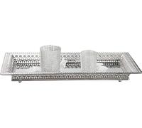 Vassoio Decorativo Rettangolare in Metallo Argentato con Specchio - Elegante Centrotavola, Porta Candele e Porta Profumi per Bagno e Soggiorno (Piccolo - 45×24 cm)