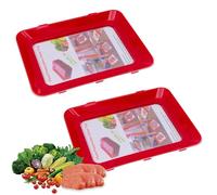 Vassoio di conservazione, contenitore per alimenti sottovuoto con pellicola elastica, organizer per piatti freschi, taglio freddo, impilabile, riutilizzabile per cucina, rosso 2 pezzi