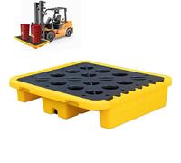 Vassoio di contenimento delle fuoriuscite con tasche per carrelli elevatori, piattaforma industriale impilabile di prevenzione delle perdite con grata per magazzini e fabbriche, 71 x 71 x 16,3 cm