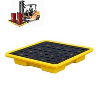 Vassoio di contenimento delle fuoriuscite con tasche per carrelli elevatori, piattaforma industriale impilabile di prevenzione delle perdite con grata per magazzini e fabbriche, 71 x 71 x 16,3 cm