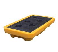 Vassoio di contenimento dell'olio Anti-sversamento - Pallet di contenimento impilabile in polietilene Giallo e Nero con Scarico per Una Gestione efficiente delle fuoriuscite di Olio e soluzi