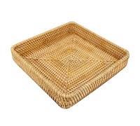 Vassoio di servizio rettangolare in rattan, cesto di vimini intrecciato a mano per organizzazione e stoccaggio della tavola (M)