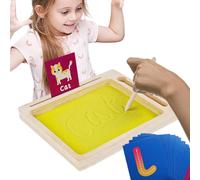 Vassoio di Tracce di Sabbia | Vassoio di Sabbia in Legno con Penna in Legno per Scrivere Lettere e Numeri - Include flashcard alfabeti per la Formazione di Lettere, Giocattoli per Box di sa