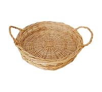 Vassoio di vimini rotondo, vassoio di cestino intrecciato di rattan naturale con manici, cesto decorativo da 11x2 pollici per verdure di frutta di pane caffè più tessuto