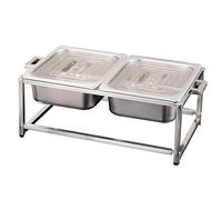 Vassoio dispenser refrigerato per condimenti in acciaio inox, espositore per cibi freddi, buffet e condimenti per insalate, organizer a 2 griglie (6,5 cm), perfetto per catering ed eventi