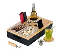 Vassoio Divano Ciotole Acciaio Sottobicchieri Snack Couch Bar Bambù Portabevande