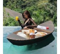 Vassoio Galleggiante A Forma di Nave per Piscina, Vassoio Galleggiante per La Colazione da Tavolo da Biliardo Sull'acqua in Materiale PE Imitazione Rattan