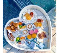 Vassoio galleggiante con manici per uso in piscina, design a forma di cuore per mangiare facilmente l'acqua e rilassarsi