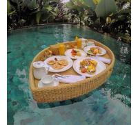 Vassoio galleggiante in legno di rattan per la colazione, per piscina e hotel - Piatto galleggiante di lusso per l'acqua