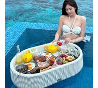 Vassoio galleggiante in rattan per piscina, tavolo da colazione resistente all'acqua per feste in piscina, relax e divertimento all'aperto, perfetto per riunioni estive e intrattenimento