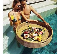 Vassoio galleggiante per adulti, vassoio da portata in rattan intrecciato per piscine, spa e feste, perfetto per divertirsi in acqua
