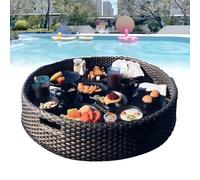 Vassoio galleggiante per piscina in rattan (60/80 cm), grande capacità, tessitura manuale + struttura stabile, con manici+facile da spostare, per servire bevande, brunch su acqua, 60 cm, albicocca