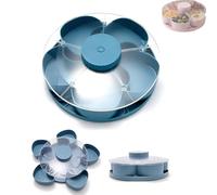 Vassoio girevole e per snack, tagliere girevole per salumi Lazy Susan, vassoio portatile per verdure arrotondato con coperchio girevole, vassoio per feste a 5 scomparti per salumi (BLUE)