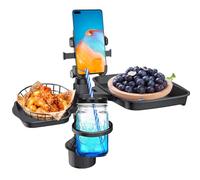 Vassoio girevole per auto - portabicchieri estensibile 4 in 1, tavolo regolabile per cibo e bevande, vassoio per auto portatile per viaggi, strada, picnic, ufficio, guida all'aperto