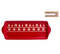 Vassoio H&H 31,5x12xh3cm in ceramica rossa con decoro natalizio