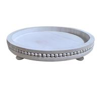 Vassoio in legno bianco rustico, 30,5 cm, rotondo, antiscivolo, elegante stile rustico