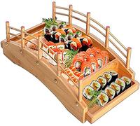 Vassoio in legno di bambù per sushi, vassoio da portata e stoviglie con design a ponte per sushi, ideale per intrattenere presentazioni alimentari e feste