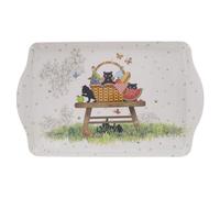 Vassoio in melamina grande con gatti, motivo gatti in pic nic con il loro cesto pasto, misura 24 x 38 cm (9 x 15 pollici)