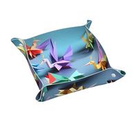 Vassoio in pelle multicolore con stampa di gru in carta origami, organizer da scrivania per uomini, organizer per gioielli, vassoio decorativo