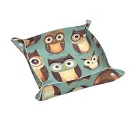 Vassoio in pelle per uomo con gufi, svuota le tasche del papà, organizer multifunzionale in pelle