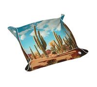 Vassoio in pelle WZYWHJ Il territorio del cactus Scatola di immagazzinaggio di stampa impermeabile e antigraffio 20,1 cm per riporre portafogli, orologi e cosmetici