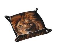 Vassoio in pelle WZYWHJ The Lion's Gaze Printing scatola portaoggetti impermeabile e antigraffio 20,1 cm per riporre portafogli, orologi e cosmetici