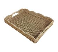 Vassoio in rattan 15x11x2 pollici Vassoio rettangolare intrecciato ventilato con manico Decorativo rustico per frutta, verdura, snack, pane, cestino di albicocche in vimini intrecciato