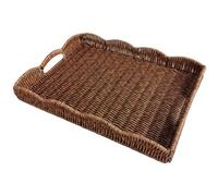 Vassoio in rattan 38x28x5 cm, vassoio rettangolare ventilato intrecciato con manico, rustico decorativo per frutta, verdura, snack, pane, caffè