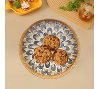 Vassoio in rattan che serve cibo, cestino per frutta, per feste, colazione a